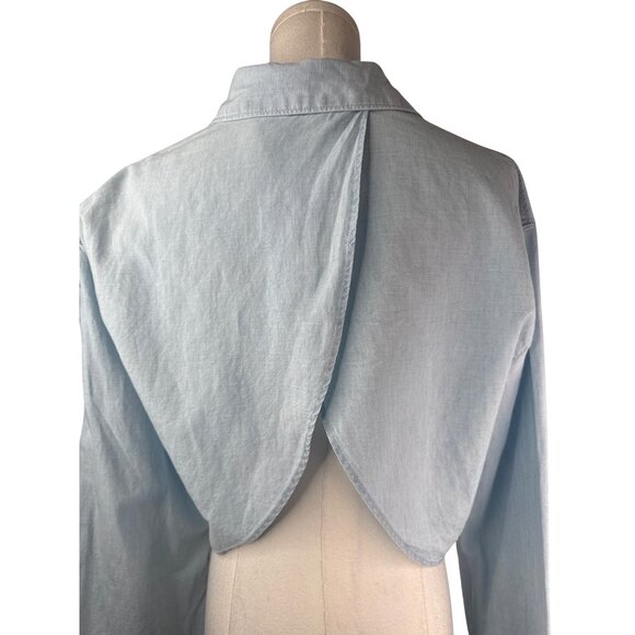 2/$30 ZARA XS Cropped Light Blue Chambray Cotton Linen Relaxed Fit - Picture 9 of 14